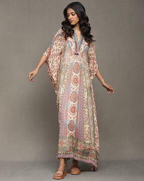 printed kaftan dress with inner