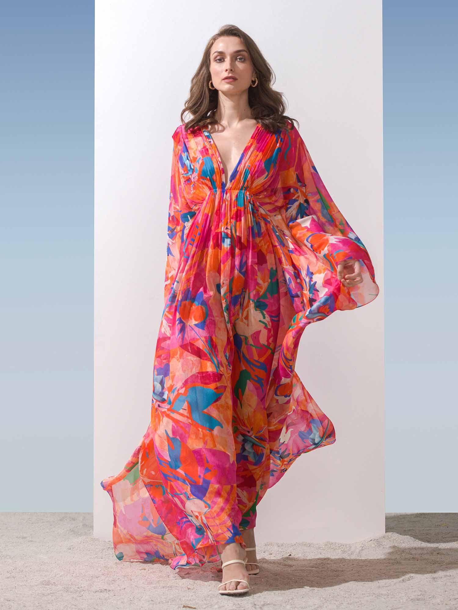 printed kaftan dress with side slit