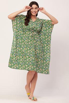 printed kaftan for women v-neck cotton caftan sleep dress - green