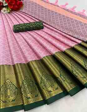 printed kanjivaram silk saree with contrast border
