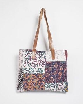 printed kantha patchwork tote bag