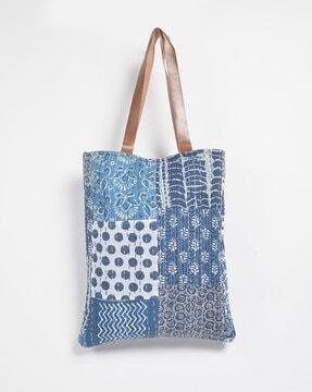 printed kantha patchwork tote bag