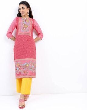 printed keyhole-neck straight kurta