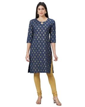 printed keyhole-neck straight kurta