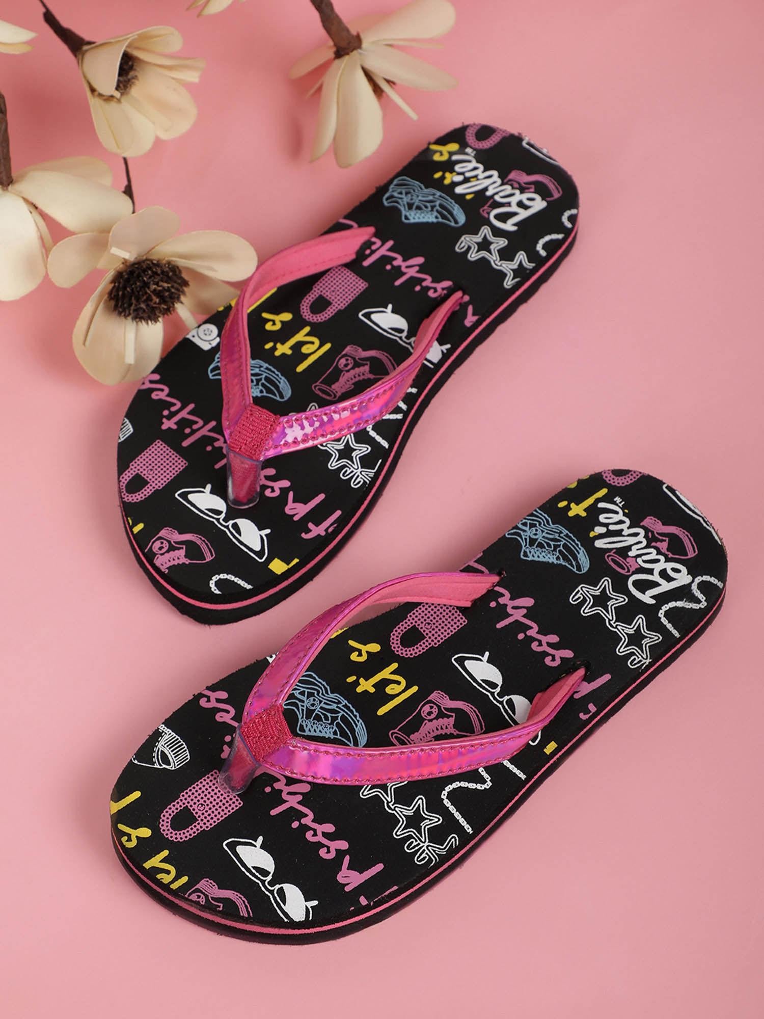 printed kids girls black flipflops