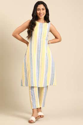 printed knee length cotton woven women's kurta set - multi