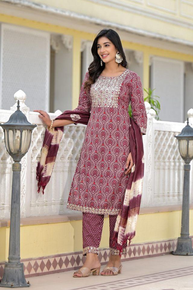 printed knee length cotton woven womens kurta set