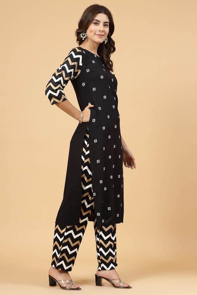 printed knee length rayon woven womens kurta and palazzo set