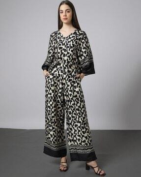 printed knife-pleat wide-leg trousers