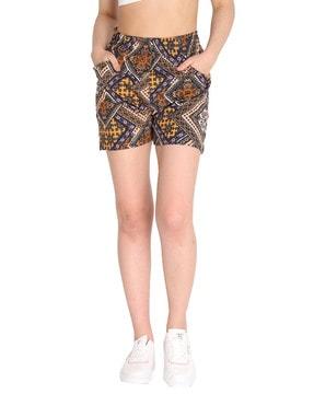 printed knit shorts with elasticated waist