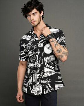 printed knitted shirt with short sleeves