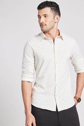 printed knitted slim fit men's shirts - white