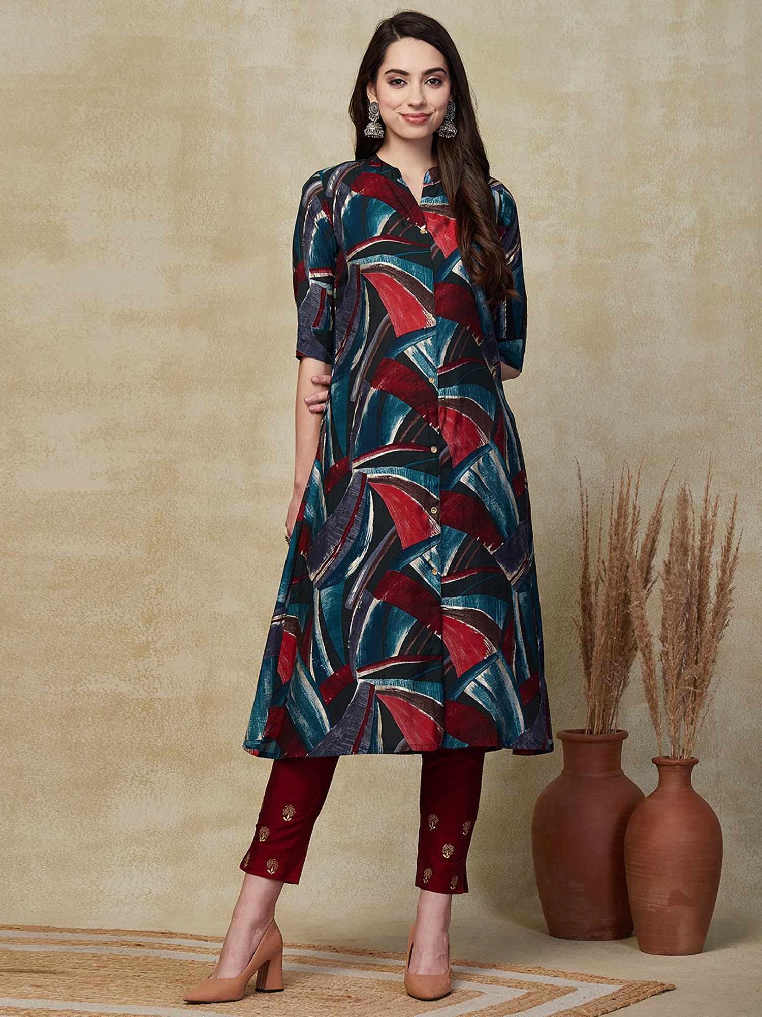 printed kurta - multi & blue