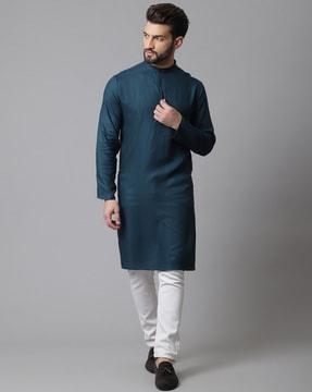 printed kurta with band collar