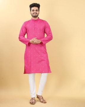 printed kurta with band collar