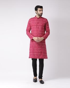 printed kurta with mandarin collar