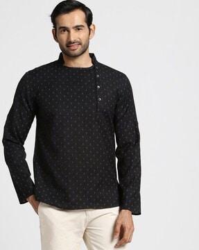 printed kurta with mandarin collar