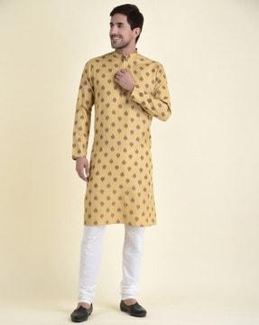 printed kurta with mandarin collar