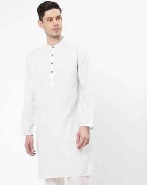 printed kurta with mandarin collar