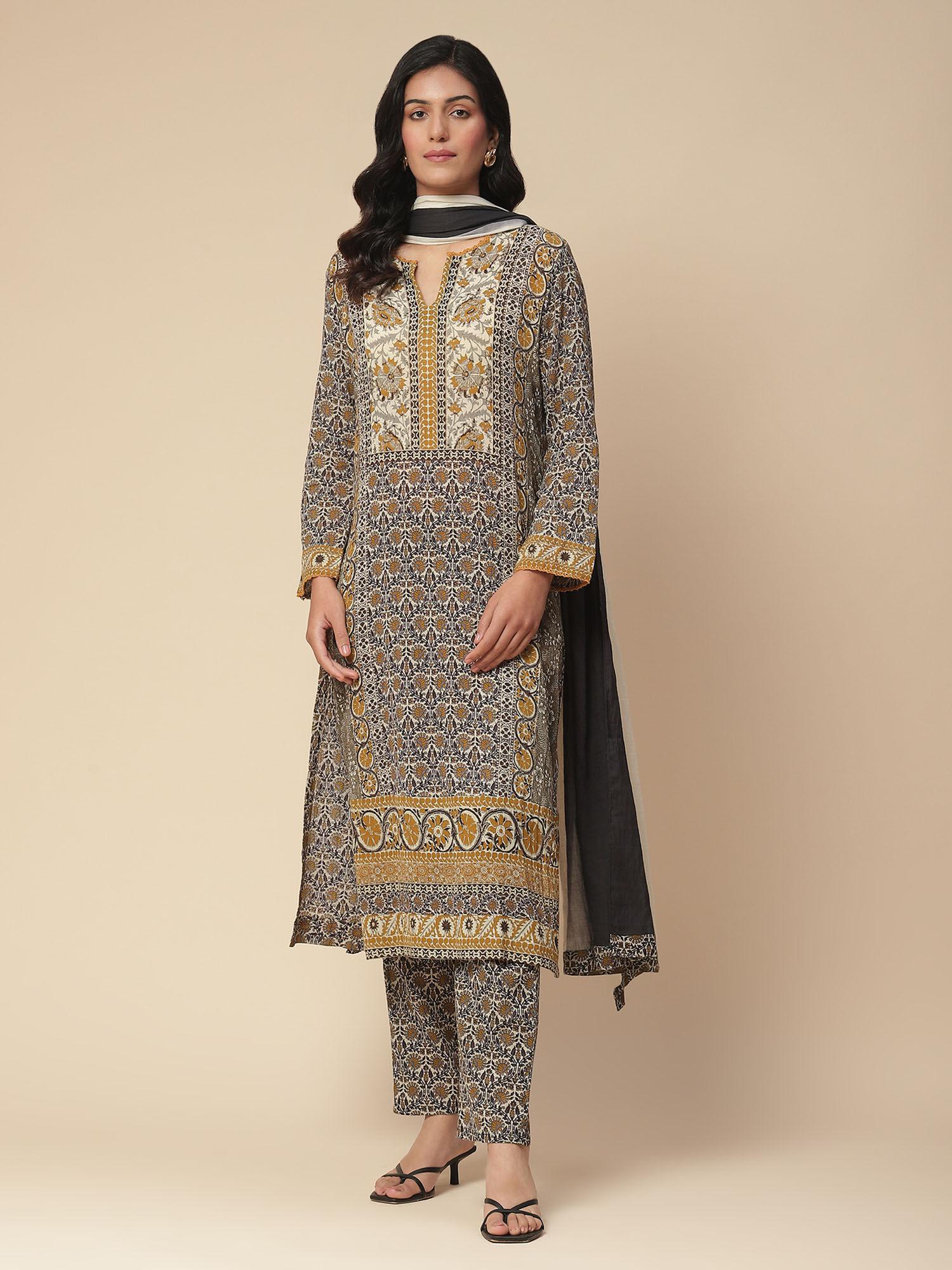 printed kurta with pant and dupatta (set of 3)