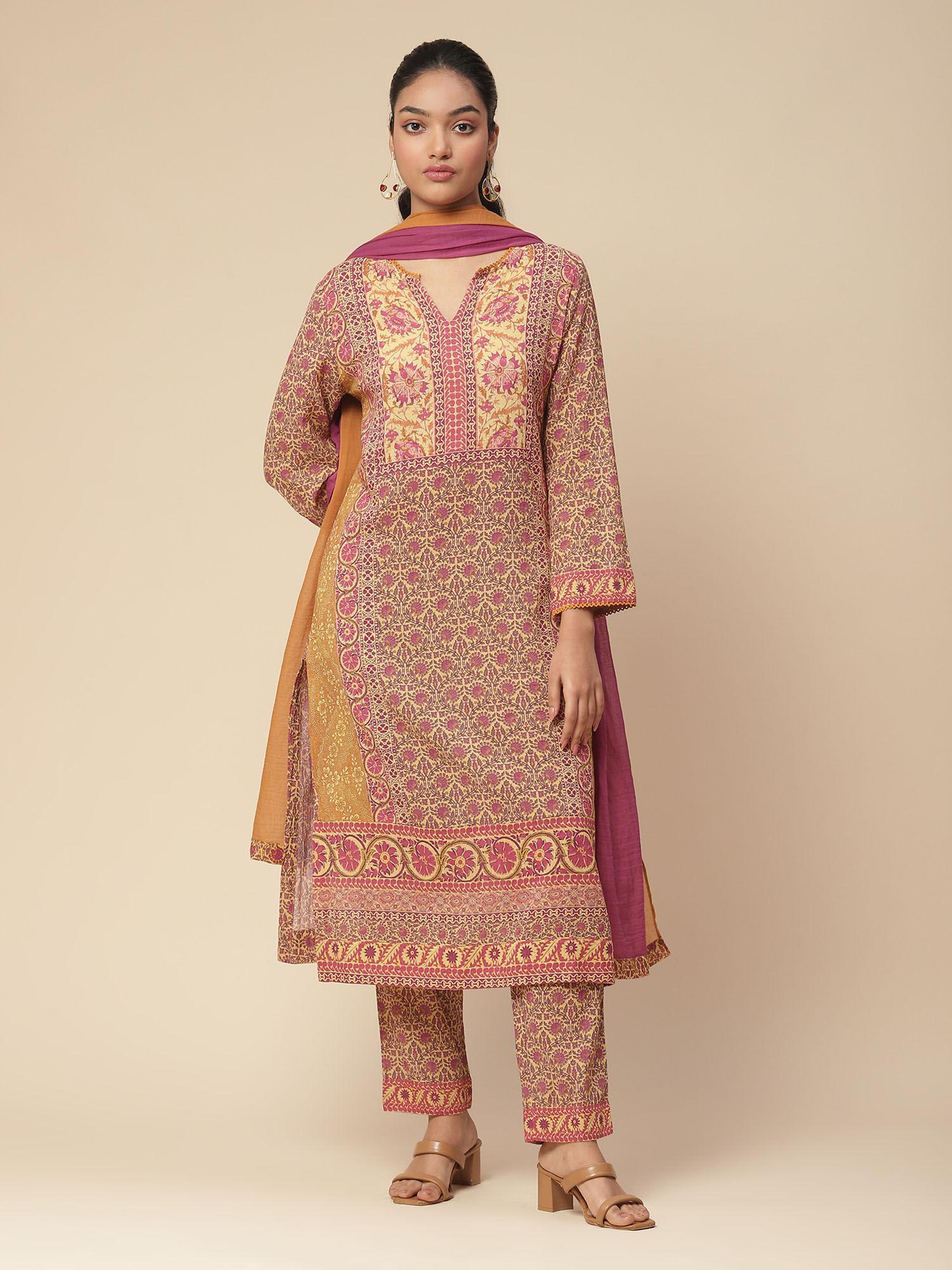 printed kurta with pant and dupatta (set of 3)