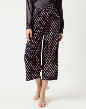 printed linen mix relaxed fit trousers