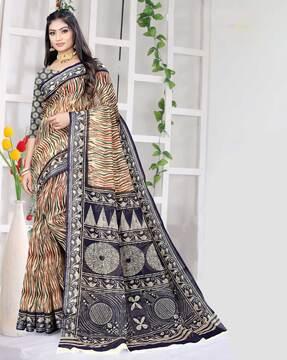 printed linen saree with contrast border