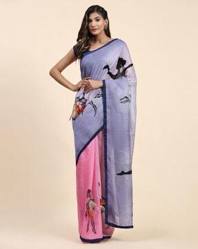 printed linen saree