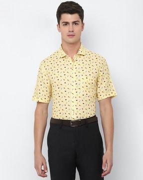 printed linen shirt with patch pocket