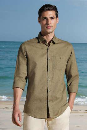 printed linen slim fit men's casual shirt - green