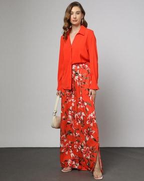 printed linen wide-leg trouser