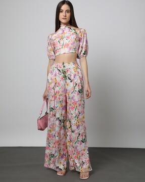 printed linen wide-leg trousers