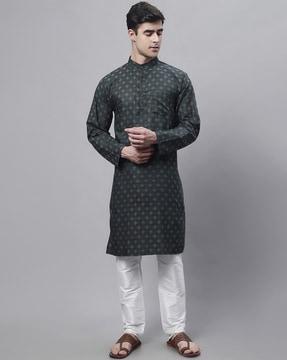 printed long kurta with band collar