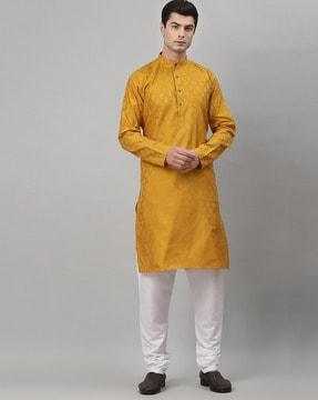 printed long kurta with mandarin collar