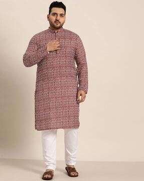 printed long kurta with mandarin collar