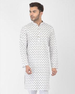 printed long kurta with mandarin-collar