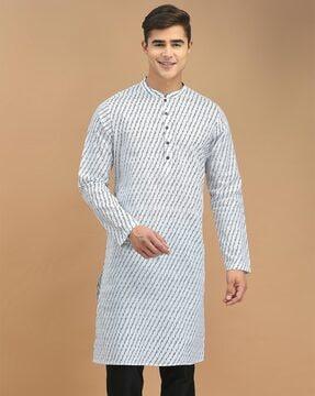 printed long kurta with mandarin-collar