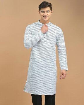 printed long kurta with mandarin-collar