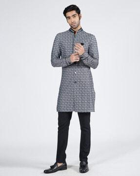 printed long kurta with mandarin collar