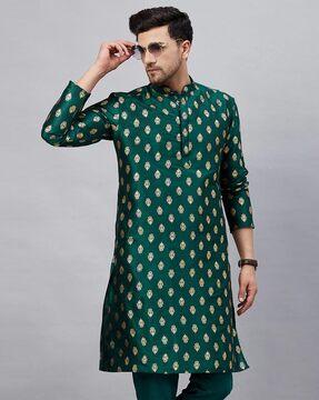 printed long kurta with mandarin collar