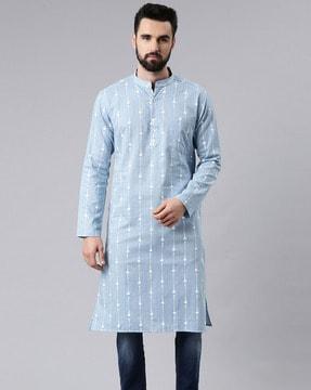 printed long kurta with mandarin collar