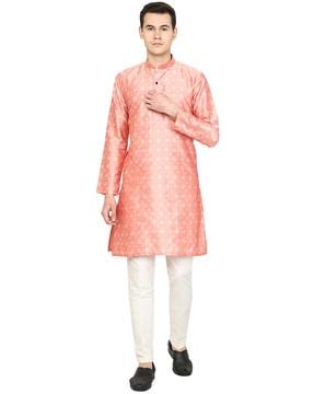 printed long kurta with mandarin collar