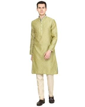 printed long kurta with mandarin collar