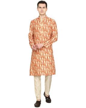 printed long kurta with mandarin collar