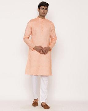 printed long kurta with mandarin collar