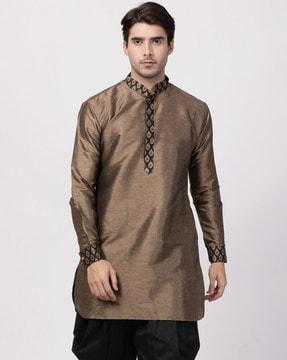 printed long kurta with mandarin collar