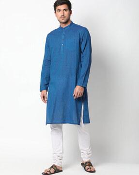 printed long kurta with patch pocket