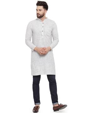 printed long kurta with patch pocket