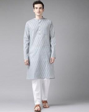 printed long kurta with patch pocket