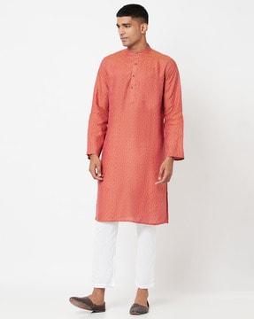 printed long kurta with patch pocket